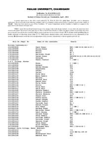 PANJAB UNIVERSITY, CHANDIGARH Notification No. B.Sc.II/2014-A/22 RE-EVALUATION RESULT OF THE Bachelor of Science Second year Examination, April , 2014. ……… In partial supersession to this office result notification