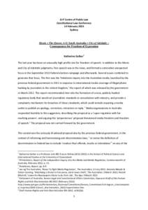 G+T Centre of Public Law Constitutional Law Conference 14 February 2014 Sydney  Monis v The Queen; A-G South Australia v City of Adelaide –