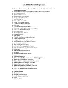 List	
  of	
  White	
  Paper	
  #2	
  Respondents	
   1. Center	
  for	
  Communication,	
  Media	
  and	
  Information	
  Technologies	
  Aalborg	
  University	
   (Copenhagen,	
  Denmark)	
   2. Advanc