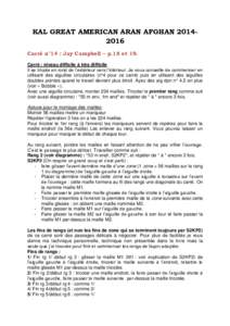 KAL GREAT AMERICAN ARAN AFGHANCarré n°14 : Jay Campbell – p.18 et 19. Carré : niveau difficile à très difficile Il se tricote en rond de l’extérieur vers l’intérieur. Je vous conseille de commencer