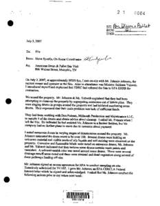 MEMORANDUM FROM STEVE SPURLIN, EPA REGION 4 TO FILE.  REGARDING VISIT BY EPA TO THE SITE.