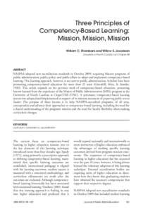 Three Principles of Competency-Based Learning: Mission, Mission, Mission William C. Rivenbark and Willow S. Jacobson University of North Carolina at Chapel Hill