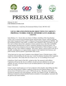 PRESS RELEASE ________________________________________________________________________________________________________ February 22, 2012 FOR IMMEDIATE RELEASE Contact Information: Linda Krop, Environmental Defense Center