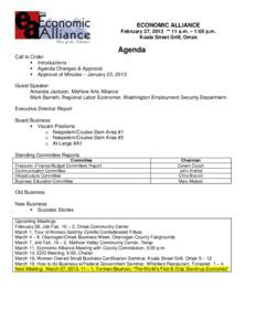 ECONOMIC ALLIANCE February 27, 2013 ** 11 a.m. – 1:00 p.m. Koala Street Grill, Omak Agenda Call to Order