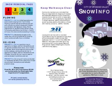 SNOW REMOVAL FAQS  Keep Walkways Clear PLOWING PRIORITY 1, 2 & 3—Limited operations for