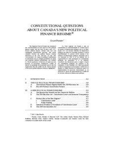 CONSTITUTIONAL QUESTIONS ABOUT CANADA’S NEW POLITICAL FINANCE REGIME ©