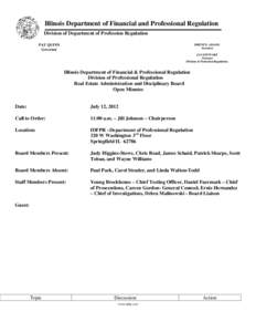 Illinois Department of Financial and Professional Regulation Division of Department of Profession Regulation PAT QUINN Governor  BRENT E. ADAMS