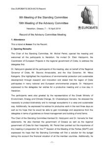 Doc.EUROBATS.StC9-AC19.Record  9th Meeting of the Standing Committee 19th Meeting of the Advisory Committee Heraklion, Greece, 7 Ä 10 April 2014