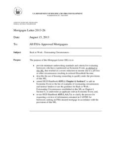 U.S. DEPARTMENT OF HOUSING AND URBAN DEVELOPMENT WASHINGTON, DC[removed]ASSISTANT SECRETARY FOR HOUSINGFEDERAL HOUSING COMMISSIONER  Mortgagee Letter[removed]