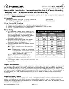 [removed]Installation Instructions (Slimline 3.5” Auto Dimming Display Twist Off Mount Mirror with HomeLink) IMPORTANT: Check kit contents and read instructions before installing. For the latest full color instruction