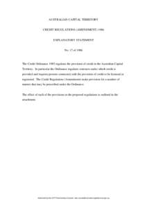 AUSTRALIAN CAPITAL TERRITORY  CREDIT REGULATIONS (AMENDMENT[removed]EXPLANATORY STATEMENT