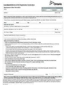 Low-Speed Vehicle (LSV) Registration Declaration  Clear Form Manufacturer/ Seller Information