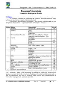 Programa de Treinamento da PM Pinhais  Programa de Treinamento da Prefeitura Municipal de Pinhais 1. Etapas O Programa Completo de Treinamento da Prefeitura Municipal de Pinhais passa