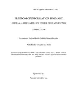 Date of Approval: December 17, 2004  FREEDOM OF INFORMATION SUMMARY ORIGINAL ABBREVIATED NEW ANIMAL DRUG APPLICATION  ANADA[removed]