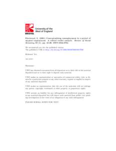 Fleetwood, S[removed]Conceptualising unemployment in a period of atypical employment: A critical realist analysis. Review of Social Economy, [removed]pp[removed]ISSN[removed]We recommend you cite the published version. 