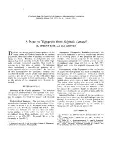 [Reprinted from the Journal of the American Pharmaceutical Association, Scientific Edition, Vol. XLV, No. 8. August, [removed]A Note on Tigogenin from Digitalis Lanata* By LEMONT KIER and OLE GISVOLD the phytochemical inve