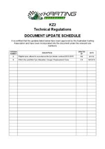    KZ2 Technical Regulations DOCUMENT UPDATE SCHEDULE