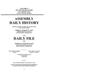 VOLUME IV NEVADA LEGISLATURE AT CARSON CITY SEVENTY-EIGHTH SESSION  ASSEMBLY