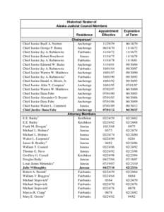 Historical Roster of Alaska Judicial Council Members Residence Chairperson1 Chief Justice Buell A. Nesbett Anchorage