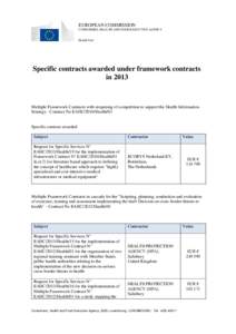 EUROPEAN COMMISSION CONSUMERS, HEALTH AND FOOD EXECUTIVE AGENCY Health Unit  Specific contracts awarded under framework contracts