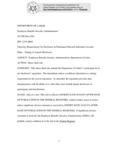 This document is scheduled to be published in the Federal Register onand available online at http://federalregister.gov/a, and on FDsys.gov DEPARTMENT OF LABOR Employee Benefits Security Administra