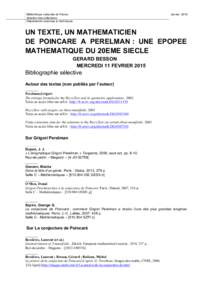 Bibliothèque nationale de France direction des collections Département sciences et techniques Janvier 2015