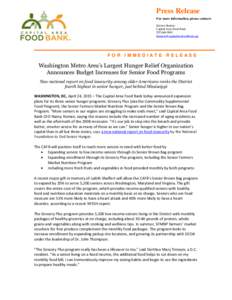 Press Release For more information, please contact: Kirsten Bourne Capital Area Food Bank 