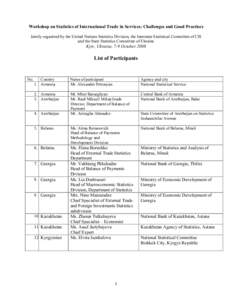 Workshop on Statistics of International Trade in Services: Challenges and Good Practices Jointly organized by the United Nations Statistics Division, the Interstate Statistical Committee of CIS and the State Statistics C