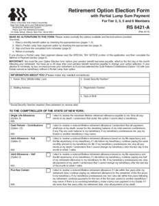 Retirement Option Election Form with Partial Lump Sum Payment For Tier 2, 3, 5 and 6 Members — RS 6421-A (Rev. 8/14)