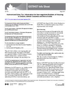 GST/HST Info Sheet GI-101 May[removed]Harmonized Sales Tax: Information for Non-registrant Builders of Housing