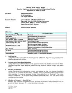 Minutes of the State of Nevada Board of Registered Environmental Health Specialists Meeting September 25, 2006 – 9:30 am Location:  Ellis Island Casino