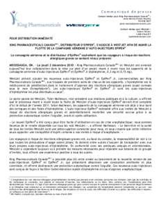 Communiqué de presse Contact médias pour King Pharmaceuticals CanadaMC : Janie Mercky (Porter Novelli[removed]removed]