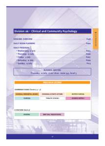 Division 06 - Clinical and Community Psychology SESSIONS OVERVIEW ........................................................................................................................ P198 DAILY ROOM PLANNING ........