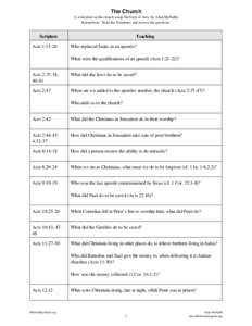 The Church A worksheet on the church using the book of Acts, by Allan McNabb. Instructions: Read the Scriptures and answer the questions. Scripture Acts 1:15-26