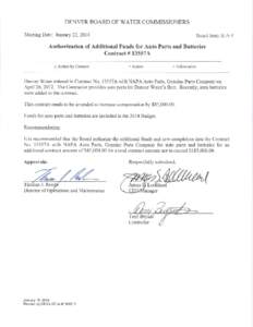 Board agenda items (Jan. 22, 2014): Authorization of Additional Funds for Auto Parts and Batteries