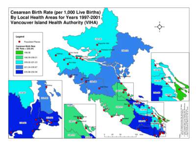 Cesarean Birth Rate (per 1,000 Live Births) By Local Health Areas for Years[removed]Vancouver Island Health Authority (VIHA) Legend LHA-085