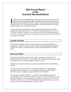 2003 Annual Report of the Actuarial Standards Board I