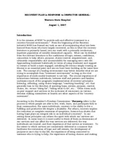 RECOVERY PLAN in RESPONSE to INSPECTOR GENERAL: Western State Hospital August 1, 2007 Introduction: I