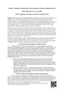 C[removed] – Medium Term Plan[removed]and Programme of Work and Budget[removed]Information Note no. 10 – June 2013 FAO’s Comparative advantage in relation to Social Protection Summary: Member countries have been unde