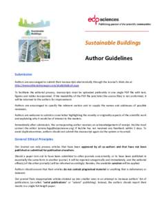 _________________________________________  Sustainable Buildings Author Guidelines Submission Authors are encouraged to submit their manuscripts electronically through the Journal’s Web site at: