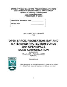RI DEM/Planning and Development- Open Space, Recreation, Bay and Watershed Protection Bonds 2004 Open Space Bond Authorization
