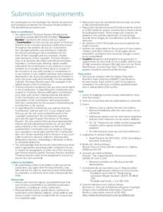 Submission requirements All contributions to the Australian Tax Review are welcome and should be emailed to the Thomson Reuters Editor at [removed]. Note to contributors •	 You agree that if Thomson 