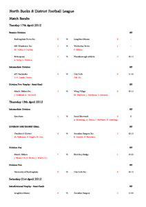 North Bucks & District Football League Match Results Tuesday 17th April 2012