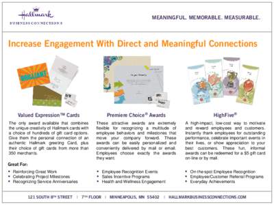 MEANINGFUL. MEMORABLE. MEASURABLE.  Increase Engagement With Direct and Meaningful Connections Valued Expression™ Cards