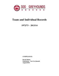 Team and Individual Records[removed] – [removed]COMPILED BY: David Mislan Statistician – Soo Greyhounds