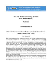 The 44th Nordic Seismology SeminarSeptember 2013 Abstracts Oral presentations