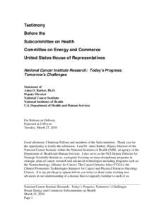 Testimony Before the Subcommittee on Health Committee on Energy and Commerce United States House of Representatives