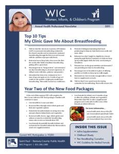 WIC  Women, Infants, & Children’s Program Annual Health Professional Newsletter  2011