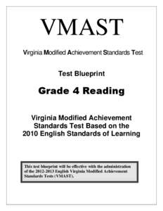 VMAST Virginia Modified Achievement Standards Test Test Blueprint  Grade 4 Reading