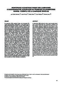 MONITORAGE ACOUSTIQUE PASSIF DES CAMPAGNES DʼOCÉANOGRAPHIE ACOUSTIQUE EN PRÉSENCE DE MAMMIFÈRES MARINS : EXEMPLE DE LA CAMPAGNE ERATO-09 par Cédric Gervaise (1), Lucia Di Iorio (1), Bazile Kinda (1), Yann Stéphan (